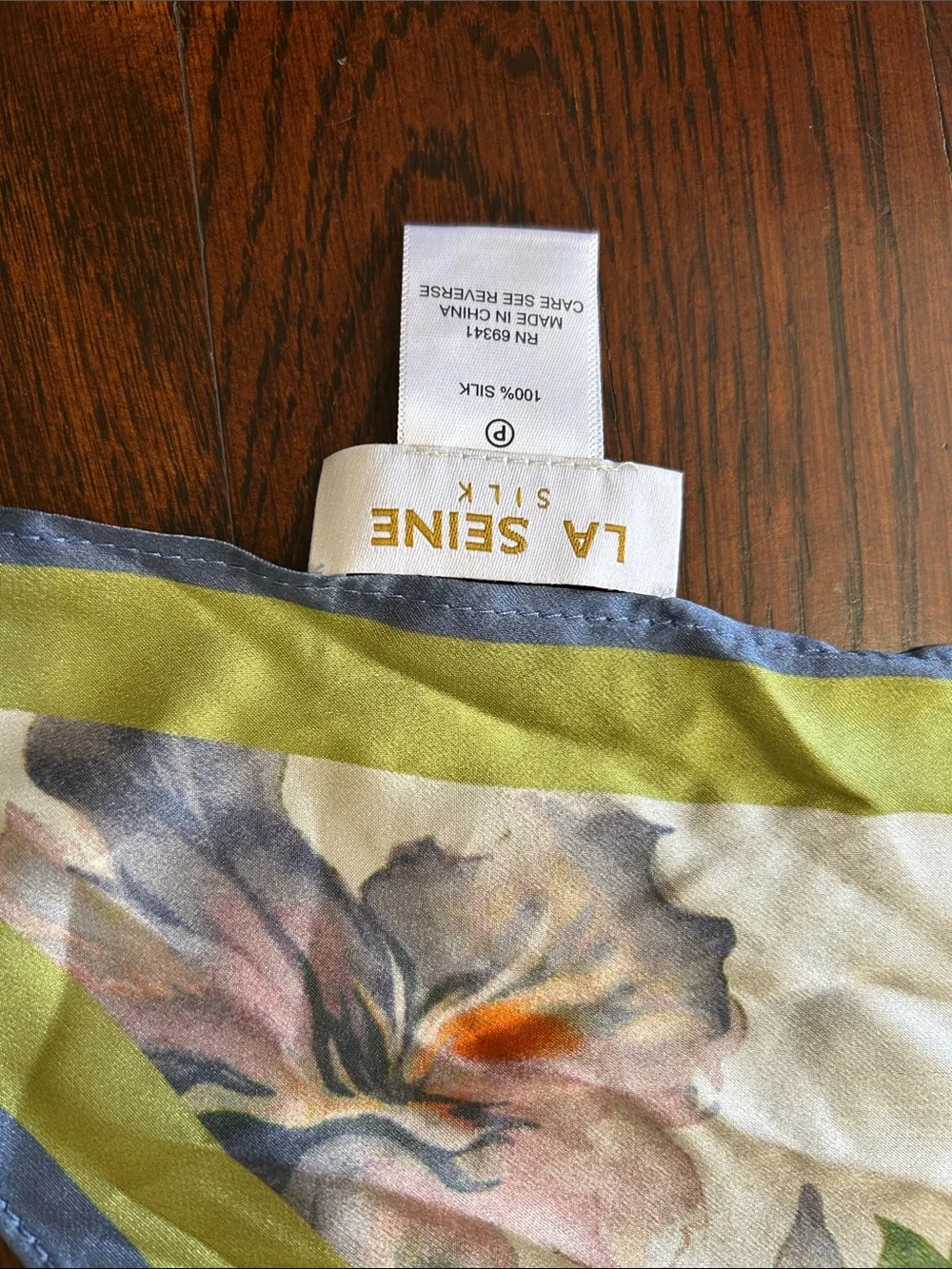 La Seine Silk Triangle Scarf in Cream and Green